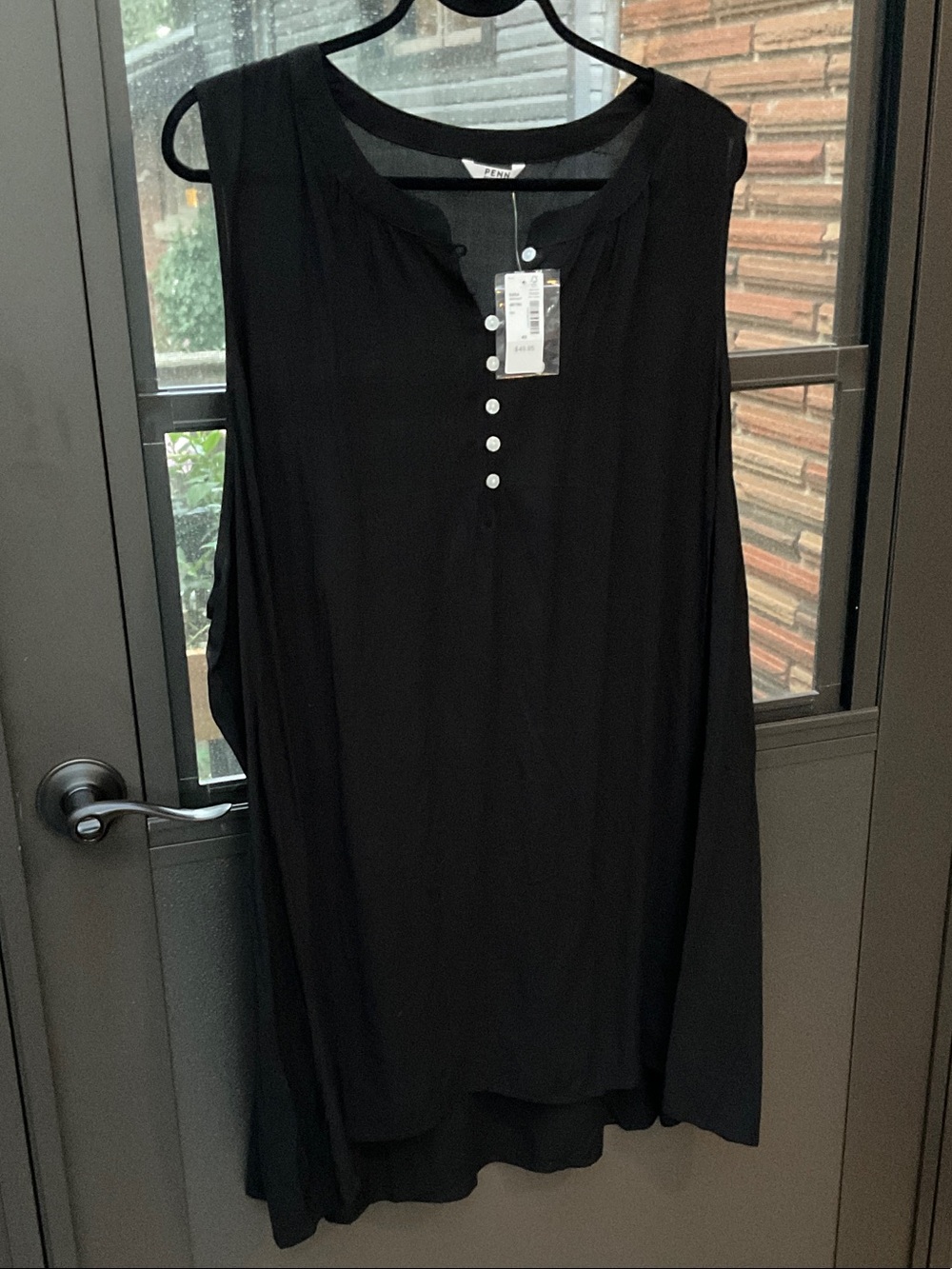 Penningtons Black Sleeveless Henley Top with Button Placket NWT